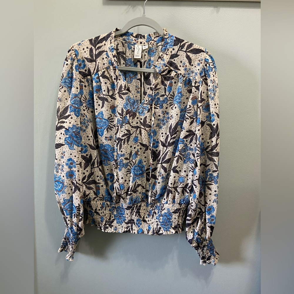 Joie Floral Blouse in Cream, Blue, and Black